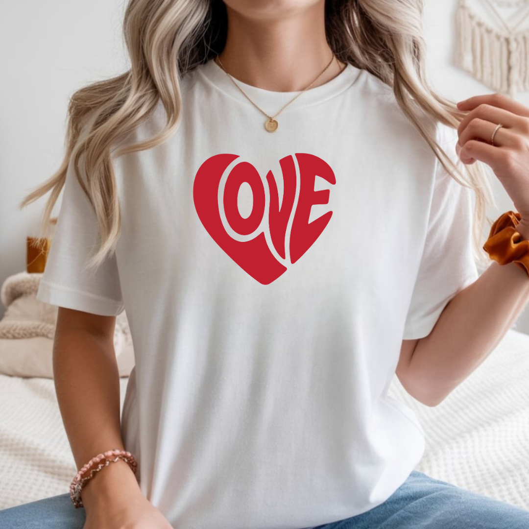 Love Heart T‑Shirt — Retro Red Heart 'LOVE' Graphic Tee