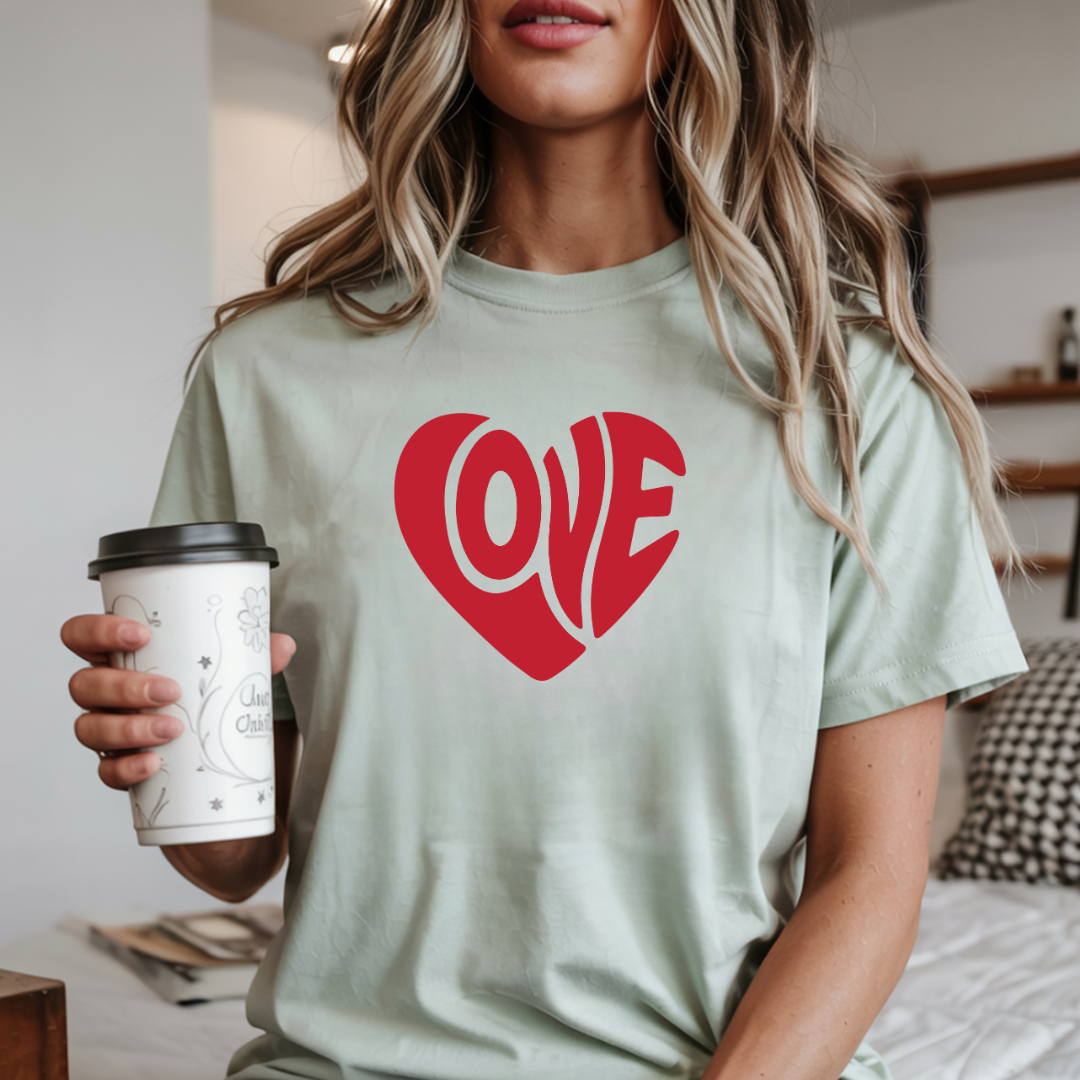 Love Heart T‑Shirt — Retro Red Heart 'LOVE' Graphic Tee