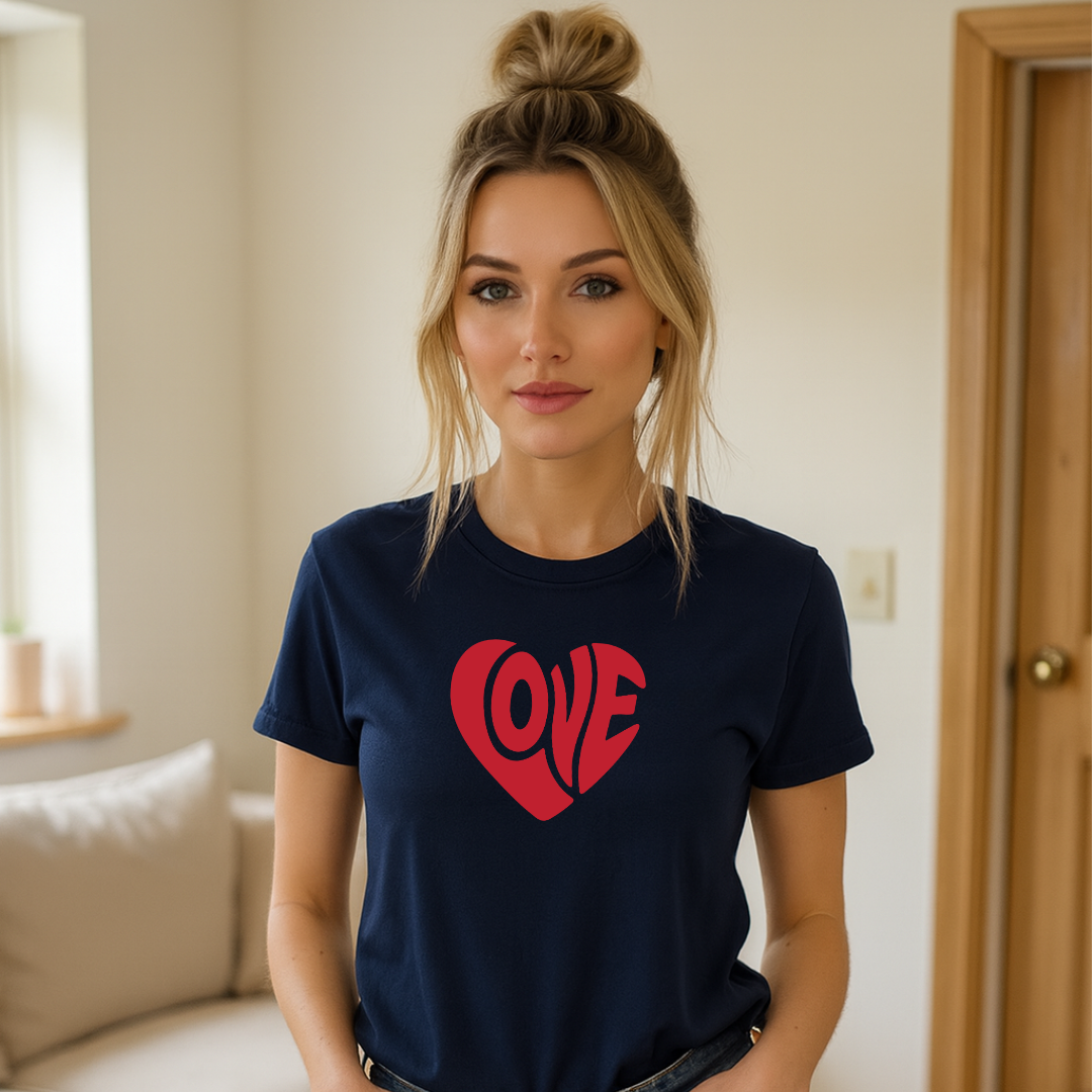 Love Heart T‑Shirt — Retro Red Heart 'LOVE' Graphic Tee