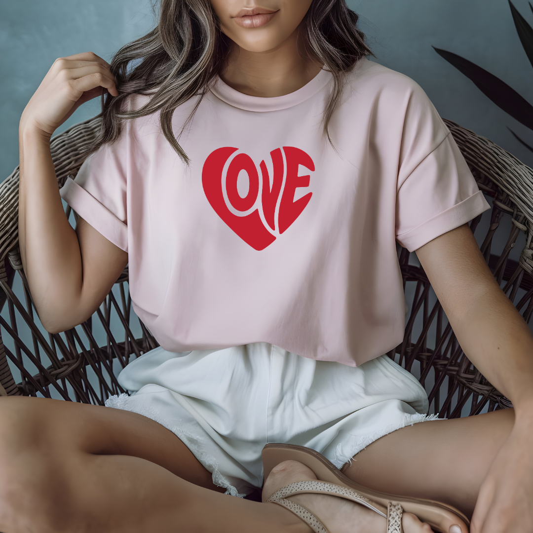 Love Heart T‑Shirt — Retro Red Heart 'LOVE' Graphic Tee