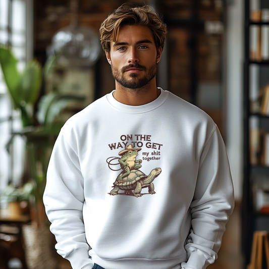 On the Way to Get My Sh*t Together Frog and Turtle Graphic Crewneck Sweatshirt