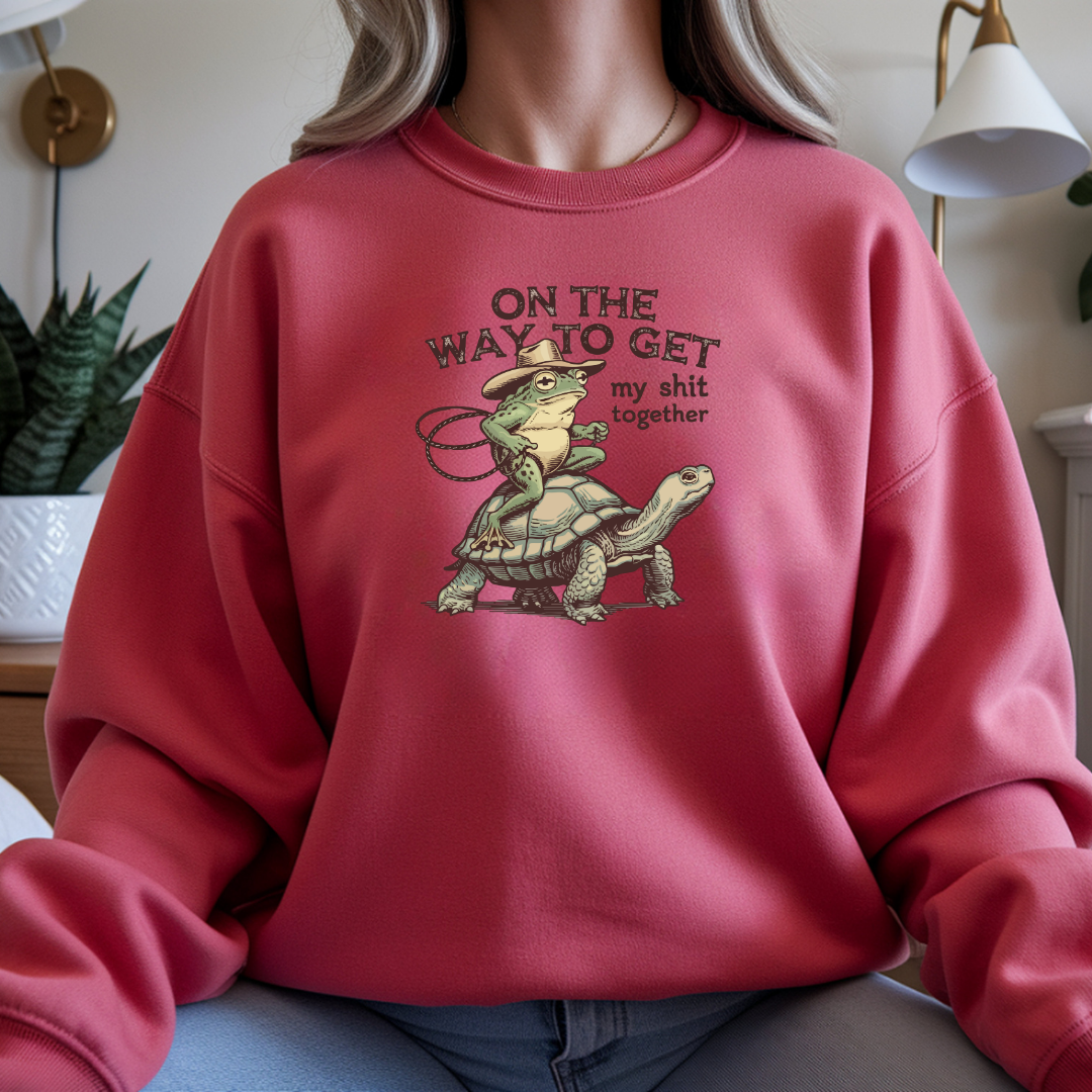 On the Way to Get My Sh*t Together Frog and Turtle Graphic Crewneck Sweatshirt