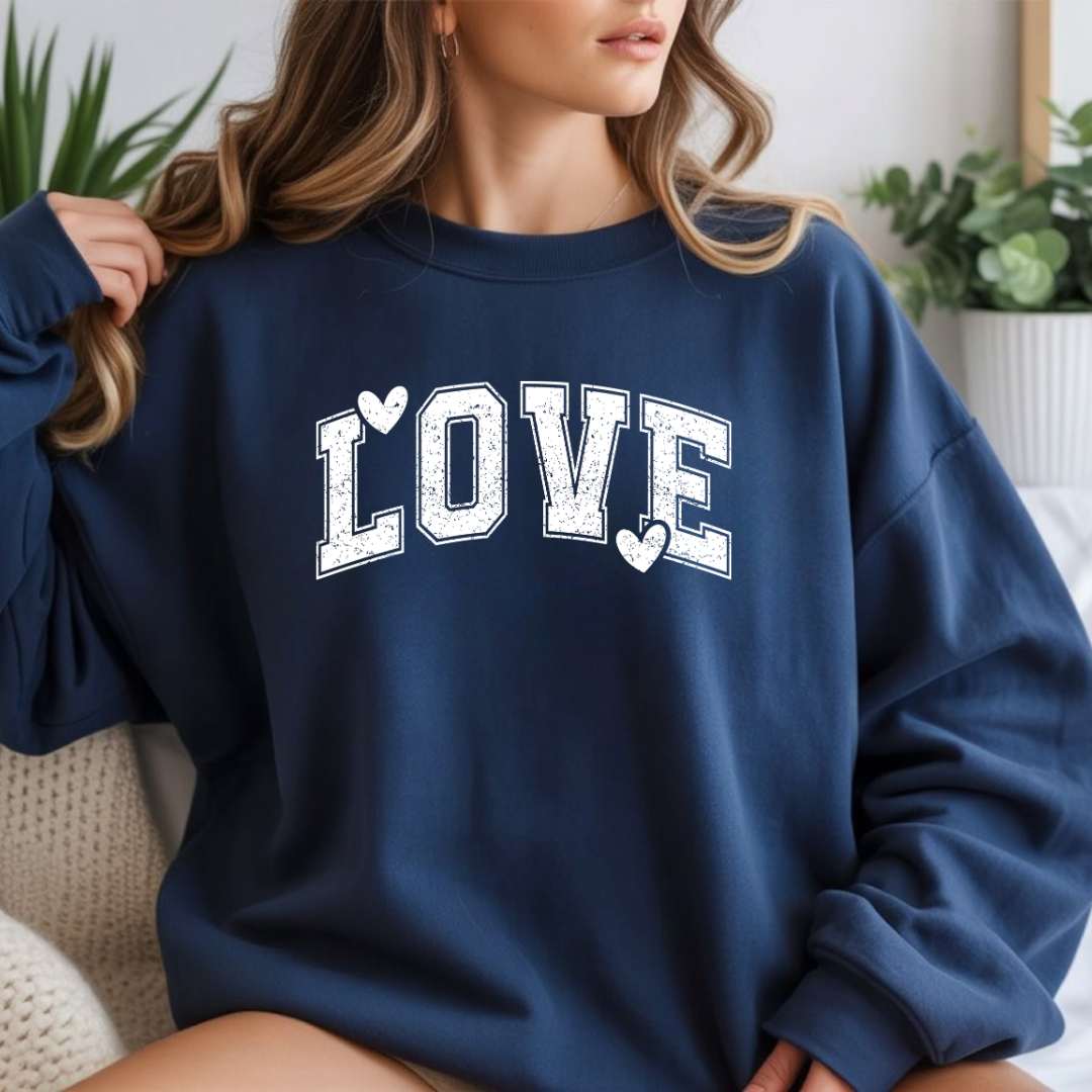 Love Heart Crewneck Sweatshirt Cozy Valentine Everyday Romance Pullover