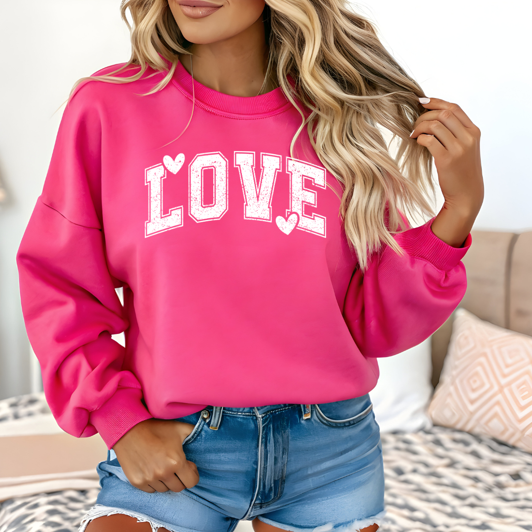 Love Heart Crewneck Sweatshirt Cozy Valentine Everyday Romance Pullover