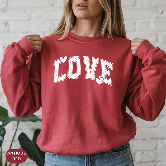 Love Heart Crewneck Sweatshirt Cozy Valentine Everyday Romance Pullover