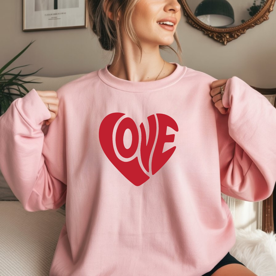 Love Heart Crewneck Sweatshirt — Retro Red Valentine Pullover