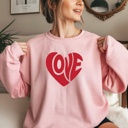 Love Heart Crewneck Sweatshirt — Retro Red Valentine Pullover