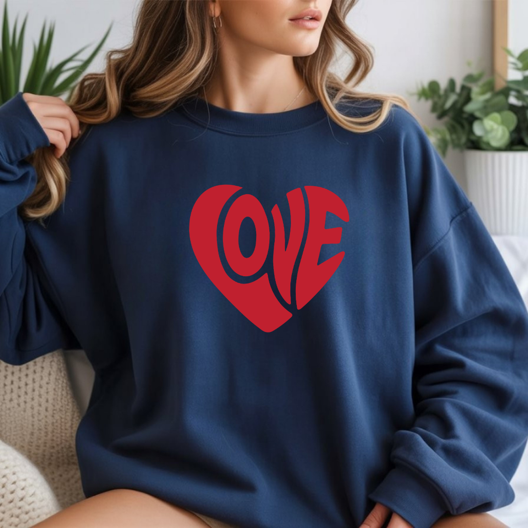 Love Heart Crewneck Sweatshirt — Retro Red Valentine Pullover