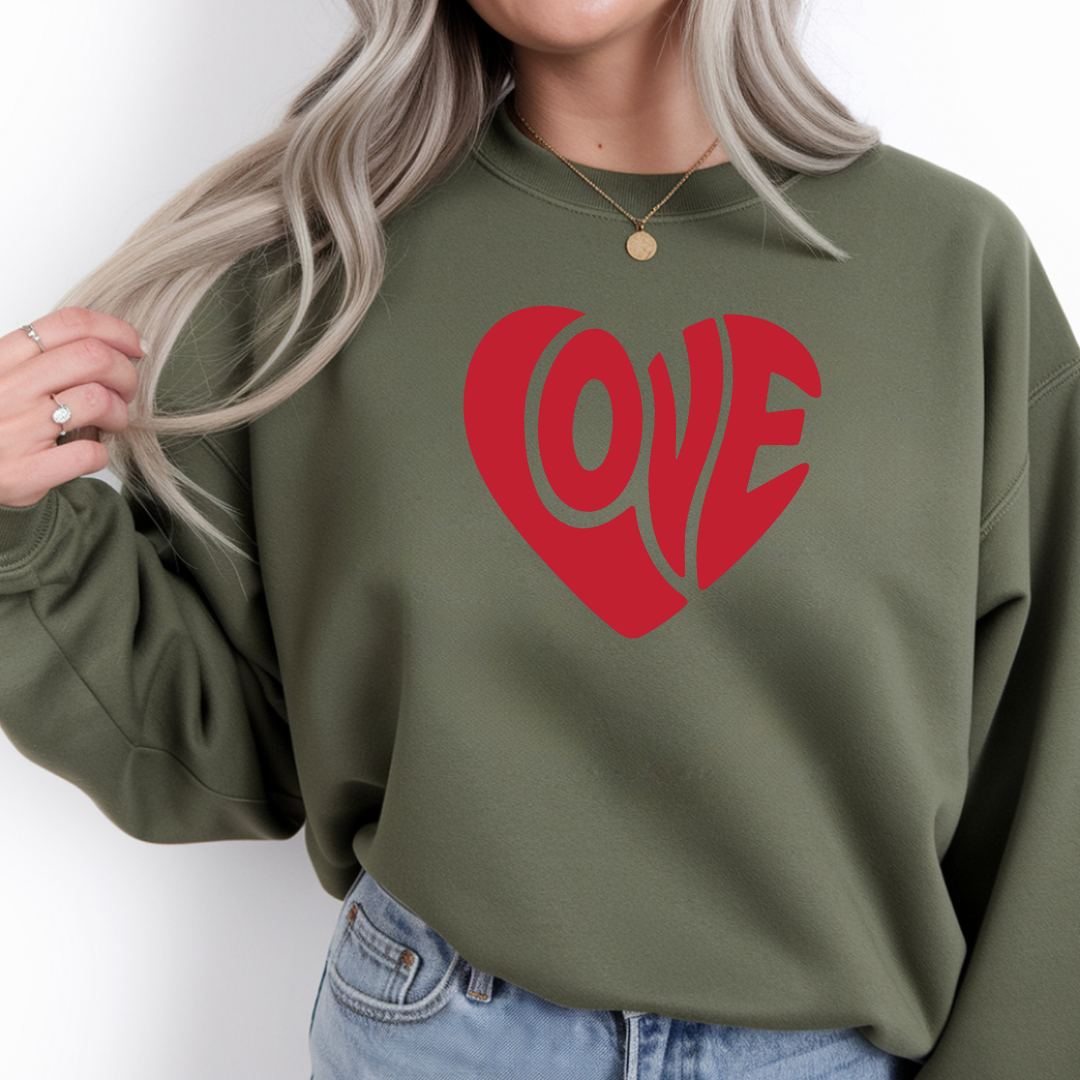 Love Heart Crewneck Sweatshirt — Retro Red Valentine Pullover