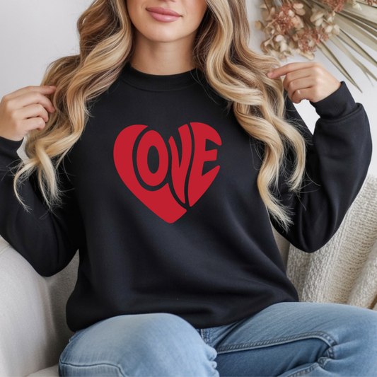Love Heart Crewneck Sweatshirt — Retro Red Valentine Pullover