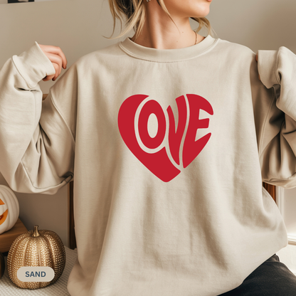 Love Heart Crewneck Sweatshirt — Retro Red Valentine Pullover
