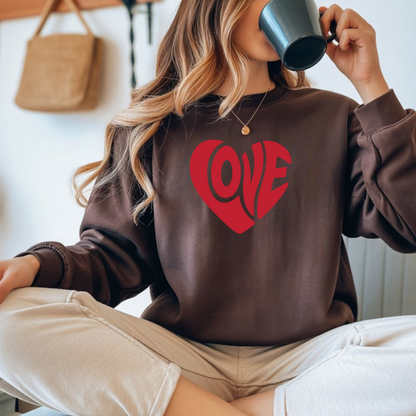 Love Heart Crewneck Sweatshirt — Retro Red Valentine Pullover
