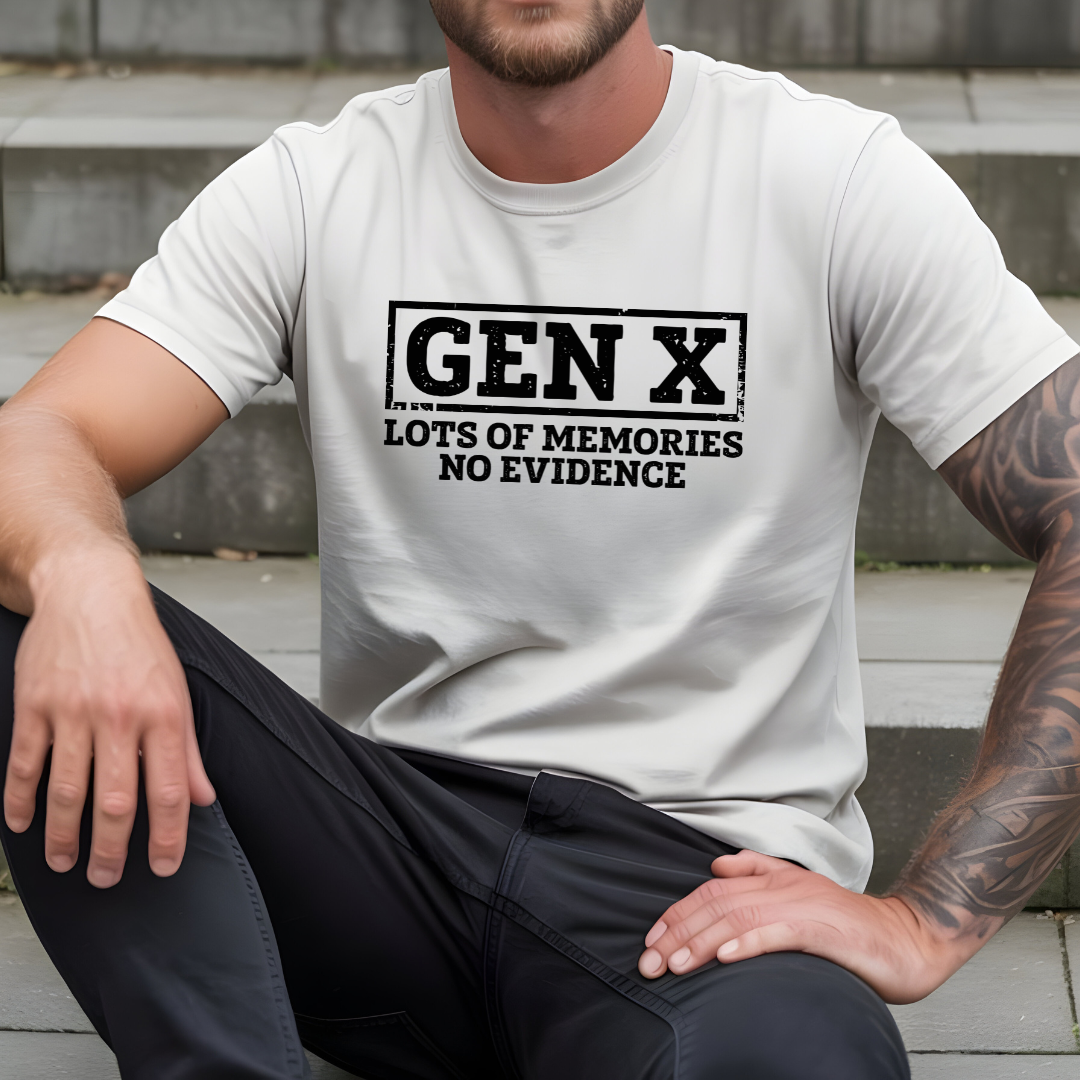 Gen X T-Shirt - "Gen X: Lots of Memories, No Evidence" Retro Vintage Tee