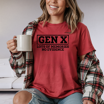 Gen X T-Shirt - "Gen X: Lots of Memories, No Evidence" Retro Vintage Tee