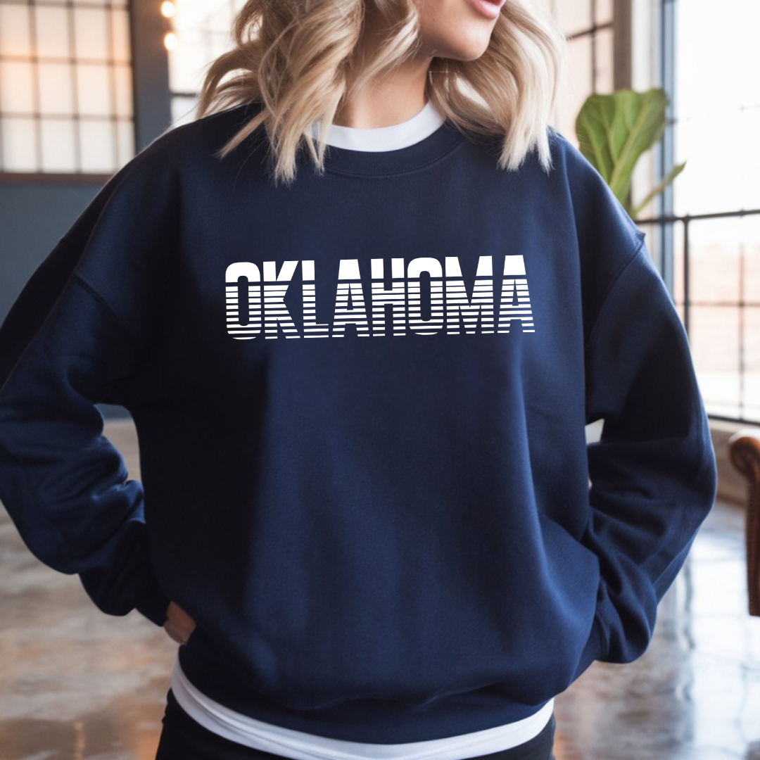 Oklahoma Retro Striped Crewneck Sweatshirt