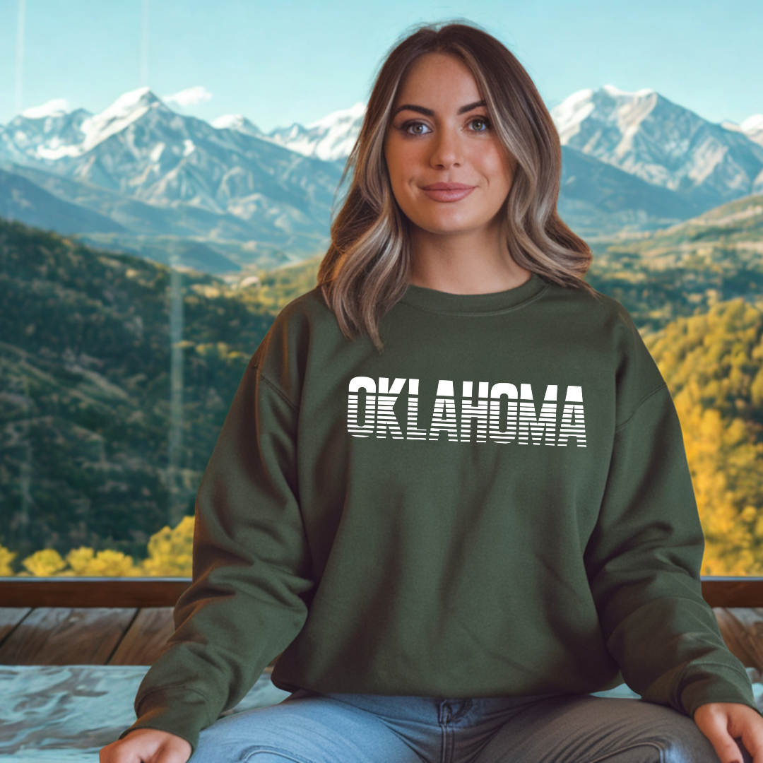 Oklahoma Retro Striped Crewneck Sweatshirt