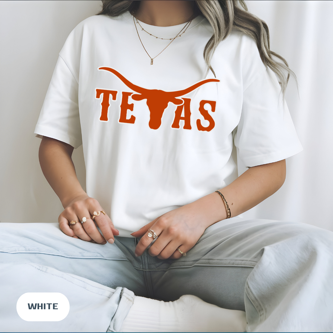 Texas Longhorns Graphic T-Shirt — Burnt Orange "TEXAS" with Longhorn Logo