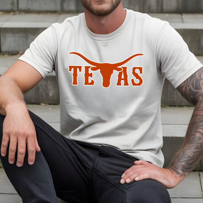 Texas Longhorns Graphic T-Shirt — Burnt Orange "TEXAS" with Longhorn Logo