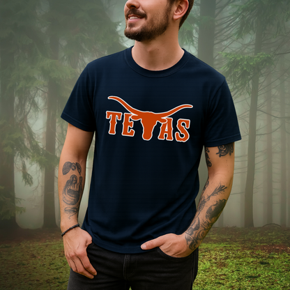 Texas Longhorns Graphic T-Shirt — Burnt Orange "TEXAS" with Longhorn Logo