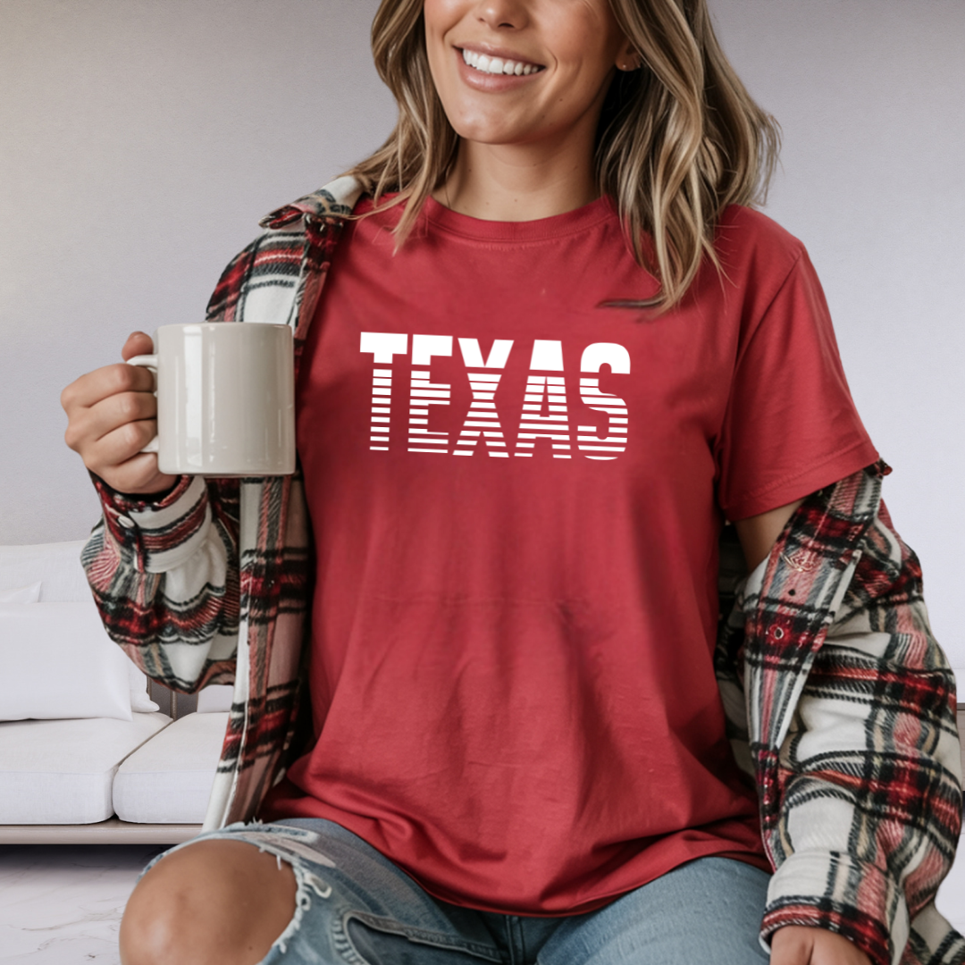 Texas Graphic T-Shirt – Retro Striped TEXAS Design, State Pride Tee