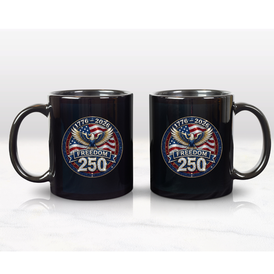 Freedom 250 Sparkle Emblem 11oz or 15oz Black Mug