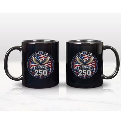 Freedom 250 Sparkle Emblem 11oz or 15oz Black Mug