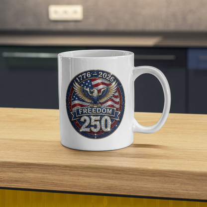 Freedom 250 Years Sparkle Emblem 20oz Jumbo White Mug