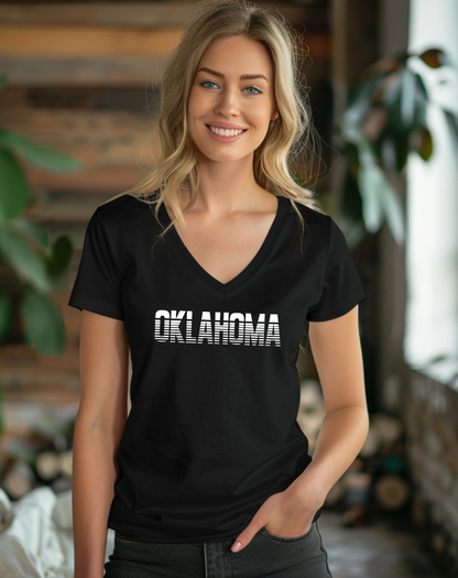 Oklahoma Striped Retro V-Neck Tee