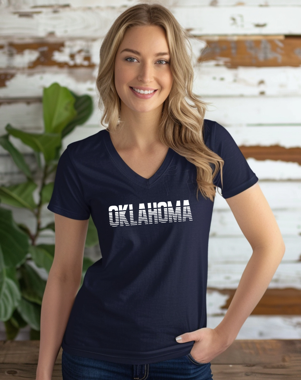 Oklahoma Striped Retro V-Neck Tee