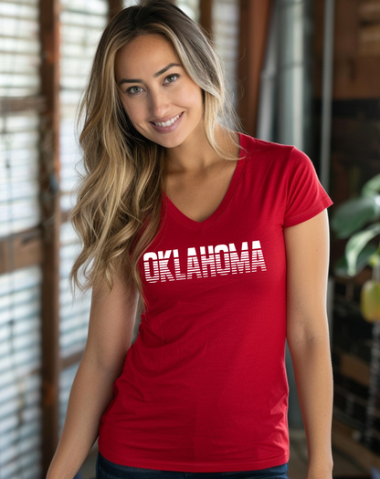 Oklahoma Striped Retro V-Neck Tee