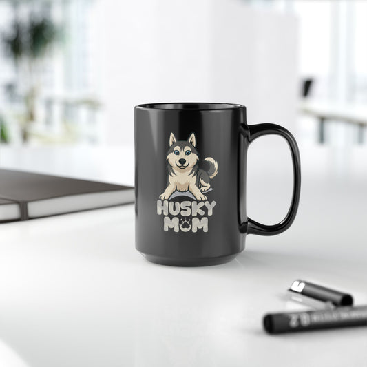 Husky Mom Black Mug, 15oz | Dog Lover Gift, Coffee Cup, Pet Owner, Animal Lover, Siberian Husky