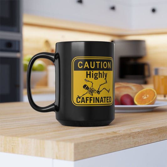 Funny Coffee Cup 11oz 15oz Caution: Caffeine Contents Black Mug, Funny Coffee Cup, Gift for Coffee Lovers, Office Mug, Unique Drinkware