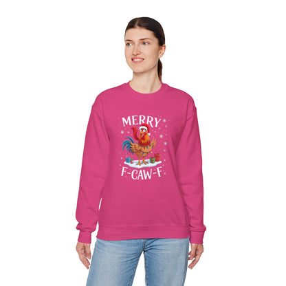 Christmas Rooster Sweatshirt - "Merry F‑Caw‑F" Funny Holiday Pullover