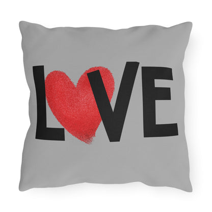 LOVE Heart Outdoor Pillow — Grey Patio Accent Cushion