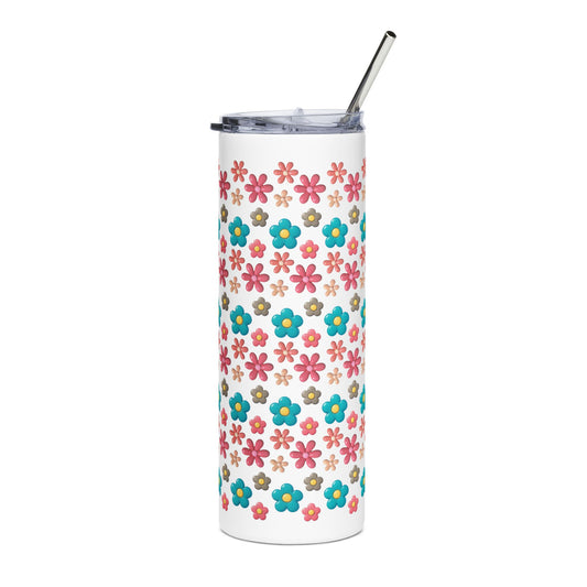 3D Floral Stainless Tumbler 20oz – Colorful Retro Flower Pattern, Insulated Travel Cup
