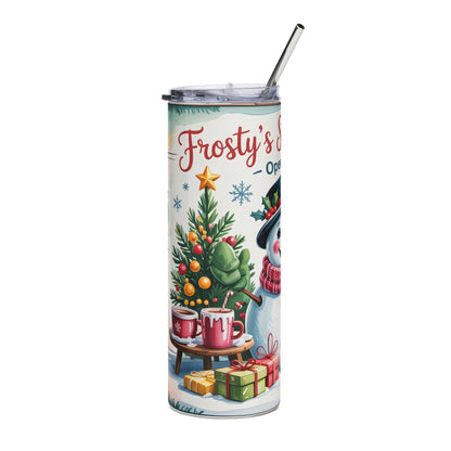 Christmas Snowman Tumbler — 20oz Stainless Steel Holiday Travel Cup (Frosty’s Snowflake Shop Design)
