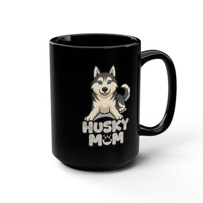 Husky Mom Black Mug, 15oz | Dog Lover Gift, Coffee Cup, Pet Owner, Animal Lover, Siberian Husky