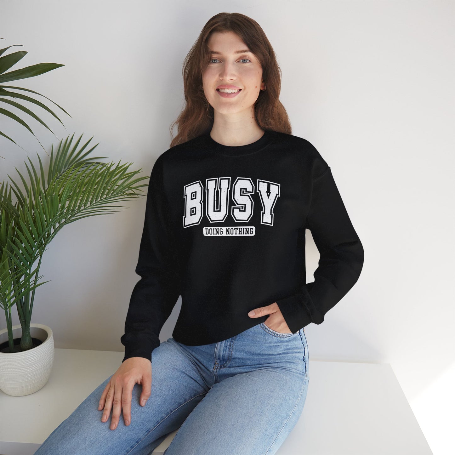 Busy Doing Nothing Cozy Crewneck Sweatshirt