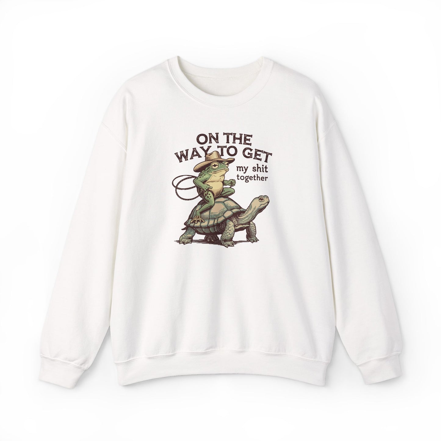 On the Way to Get My Sh*t Together Frog and Turtle Graphic Crewneck Sweatshirt