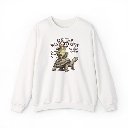 On the Way to Get My Sh*t Together Frog and Turtle Graphic Crewneck Sweatshirt
