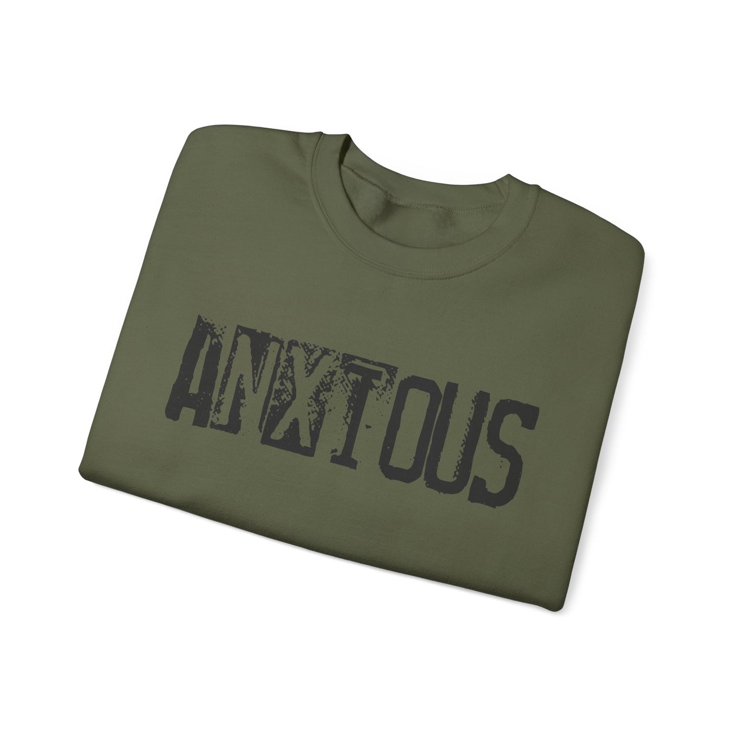 Anxious Graphic Sweatshirt — Distressed Text Crewneck for Anxious Vibes