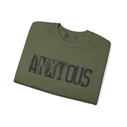 Anxious Graphic Sweatshirt — Distressed Text Crewneck for Anxious Vibes