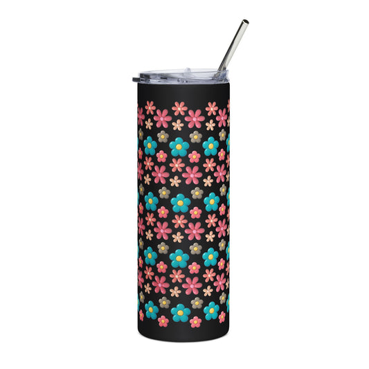 3D Floral Stainless Tumbler 20oz – Colorful Retro Flower Pattern, Insulated Travel Cup