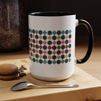 Hex Style Accent 11oz and 15oz Coffee Mug Geometric Pattern Ceramic Cup Gift for Coffee Lovers, Home Decor, Office Mug, Unique Kitchenware