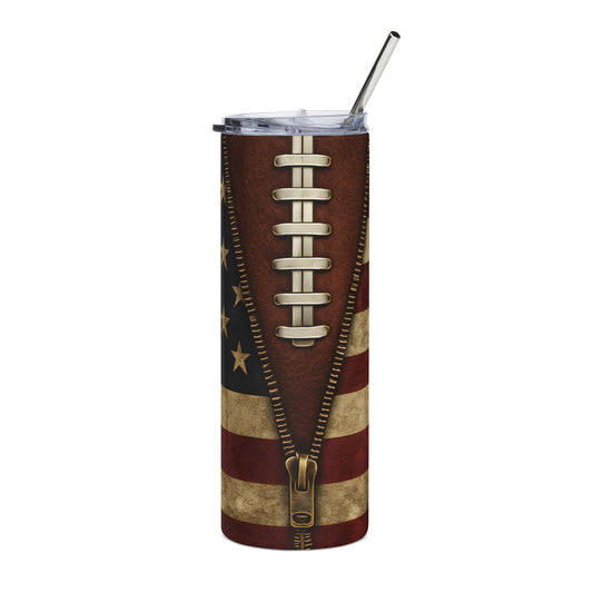 American Flag Football 20oz Steel Tumbler with Lid and Straw