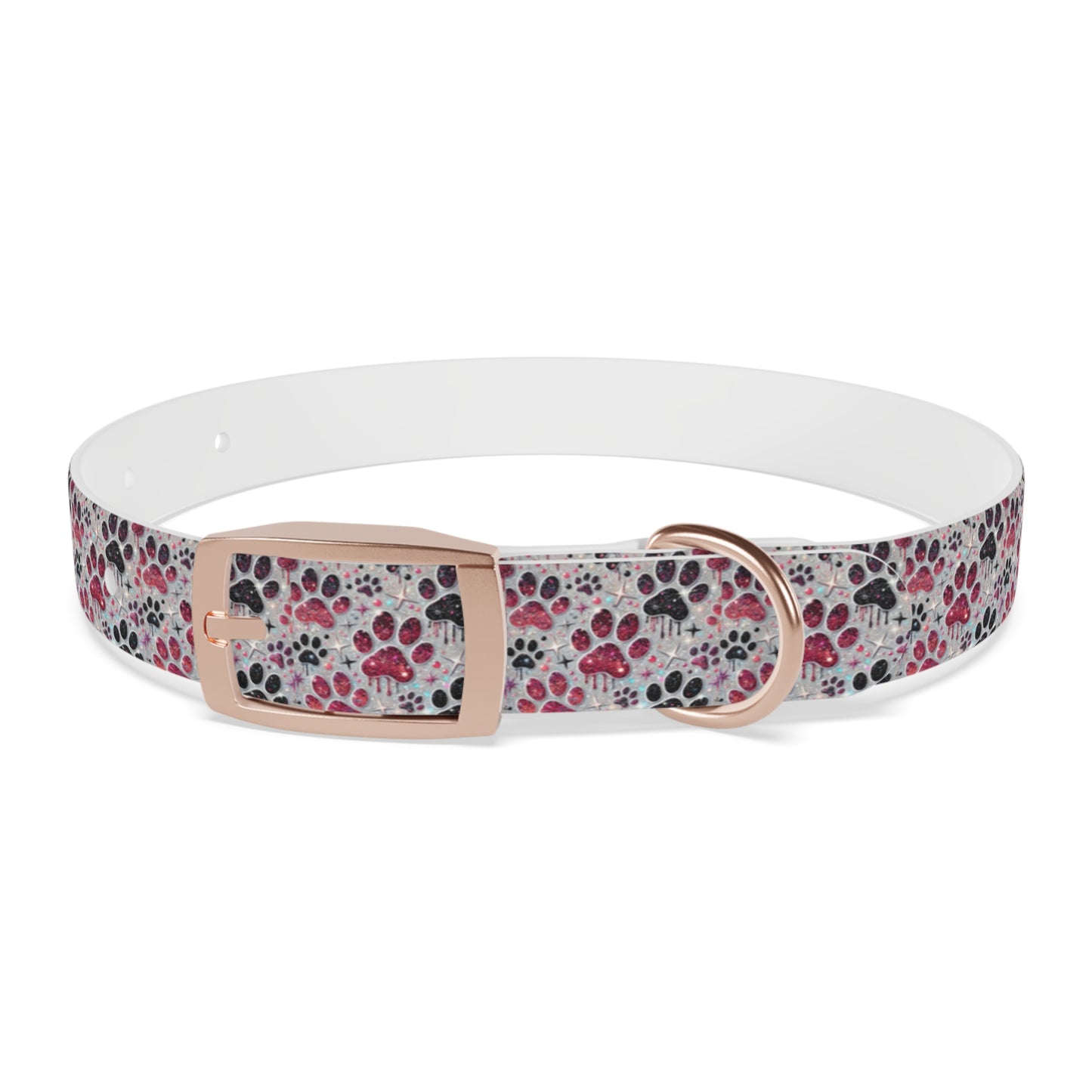 Personalized Paw Print Dog Collar — Custom Name & Phone Number, Cute Pink Gray Pet Collar