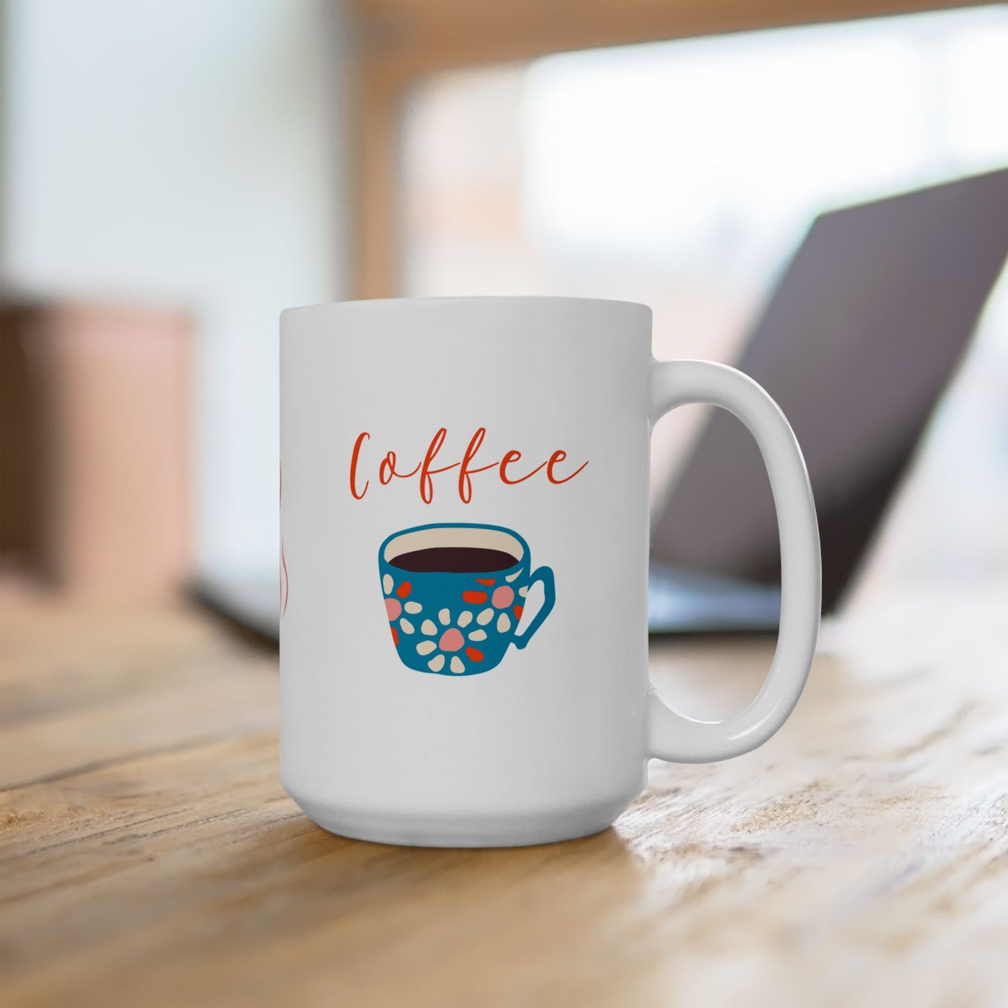 Coffee Mug — Cute Pastel Coffee Cup Design, 'Coffee' Script Ceramic Mug (11oz & 15oz)