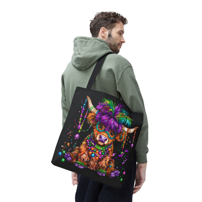 Mardi Gras Highland Cow Tote