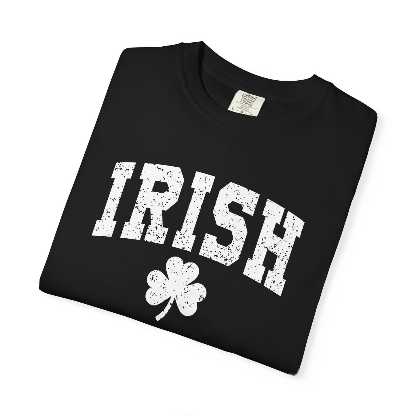 Irish Shamrock T-Shirt — Vintage Green 'IRISH' College Tee for St. Patrick's Day