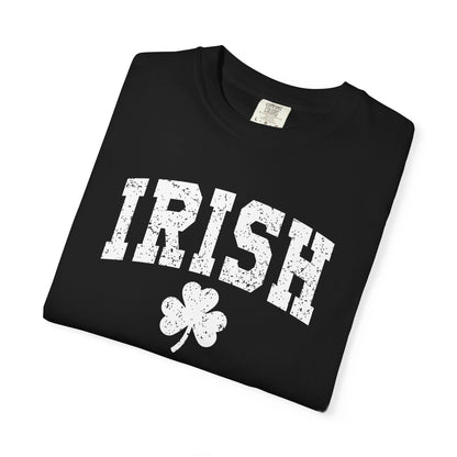 Irish Shamrock T-Shirt — Vintage Green 'IRISH' College Tee for St. Patrick's Day